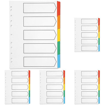 Q-Connect 5-Part Index Multi-Punched Reinforced Board Multi-Colour Blank Tabs A4 White KF01525 (Pack of 5