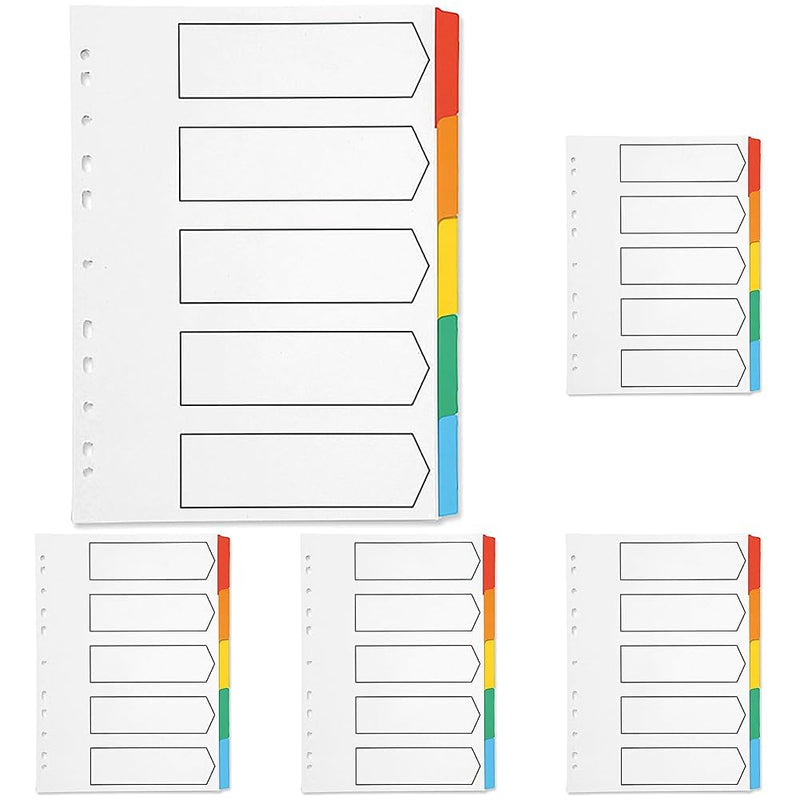 Q-Connect 5-Part Index Multi-Punched Reinforced Board Multi-Colour Blank Tabs A4 White KF01525 (Pack of 5