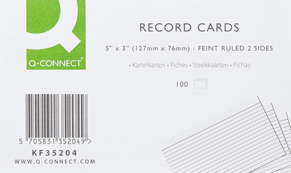 Q-Connect Record Card 127x76mm Ruled Feint White (100 Pack