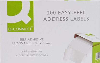 Q-Connect Address Label Roll Repositionable Self Adhesive 89 mm x 36 mm White , KF26092, 200 Count ( Pack of 1