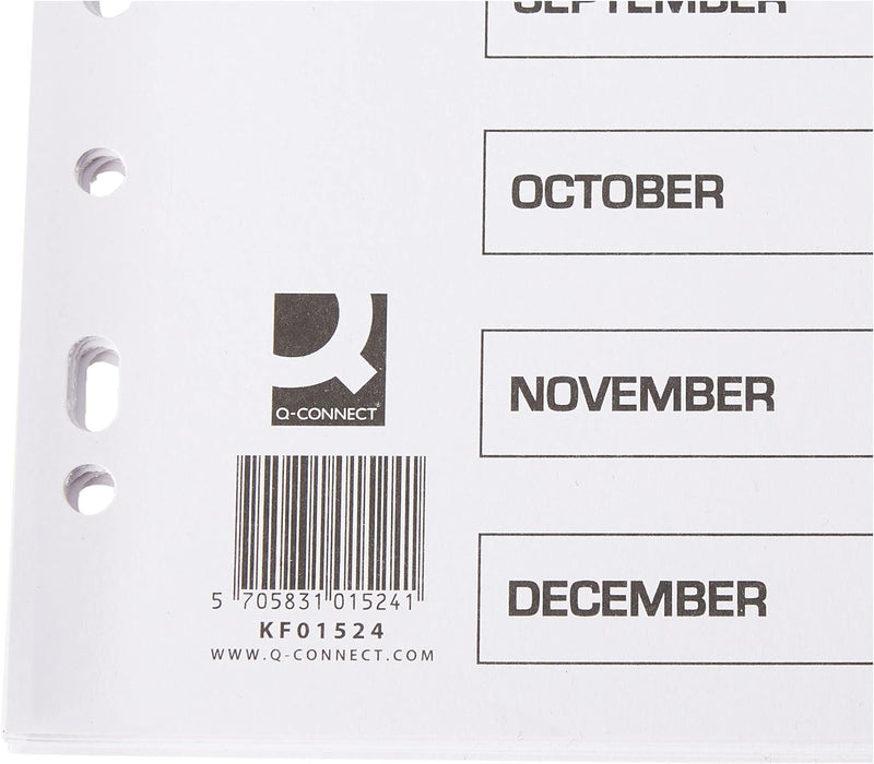 Q-Connect Multi-Punched January-December Reinforced Multi-Colour A4 Index Pre-Printed Tabs KF01524 Jan - Dec
