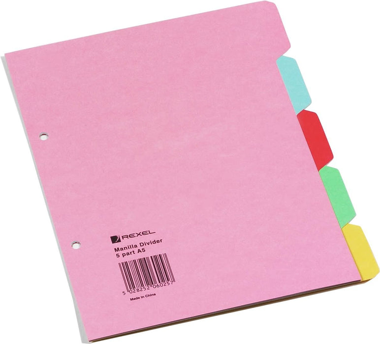 Rexel Manilla A4 Dividers 5 Part - Assorted Colours Single