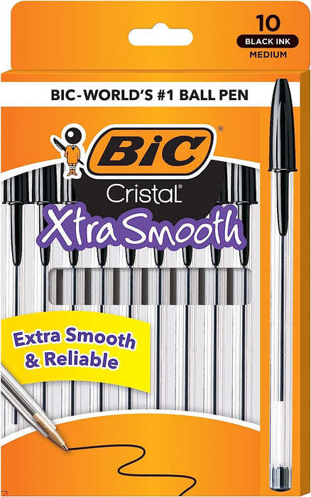 BIC Cristal Xtra Smooth Ballpoint Pen, Medium Point (1.0mm), Black, Great For Everyday Writing Activities, 10-Count