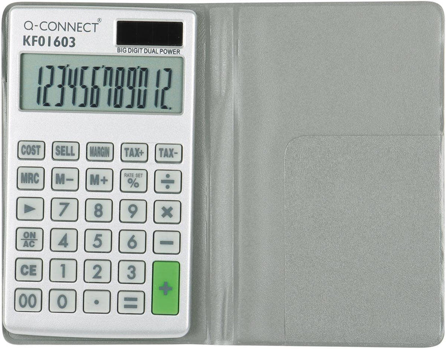 Q-Connect Silver Large 12-Digit Pocket Calculator KF01603 10-Digit Pocket