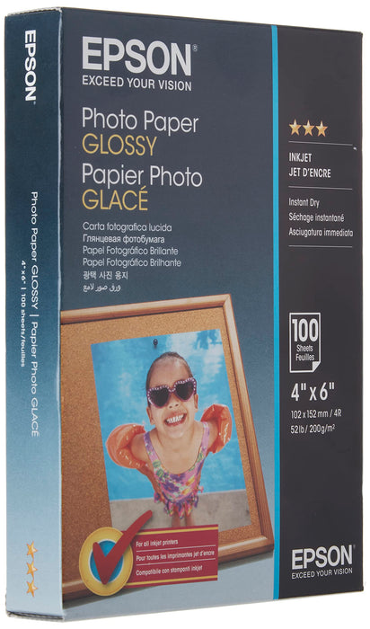 Epson C13S042548 Glossy Photo Paper (Pack of 100), White, 10 x 15 cm