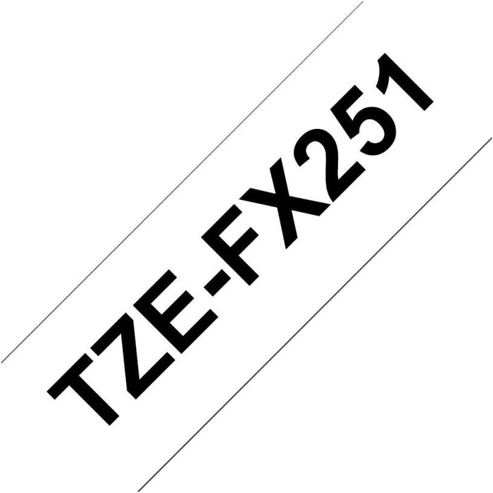 Brother TZe-FX251 Labelling Tape Cassette, Black on White, 24mm (W) x 8M (L), Flexible ID, Brother Genuine Supplies Black on White 24 mm