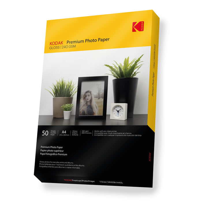 Kodak Glossy Photo Paper A4 Size 240gsm | Premium High Gloss Photo Paper for Inkjet Printers (A4 - 50 Sheets) A4-240gsm