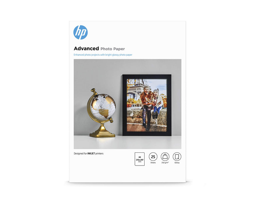 HP Q5456A, A4/210 x 297 mm, Advanced Glossy Photo Paper, 250 gsm, 25 Sheets, White A4 25 Sheets