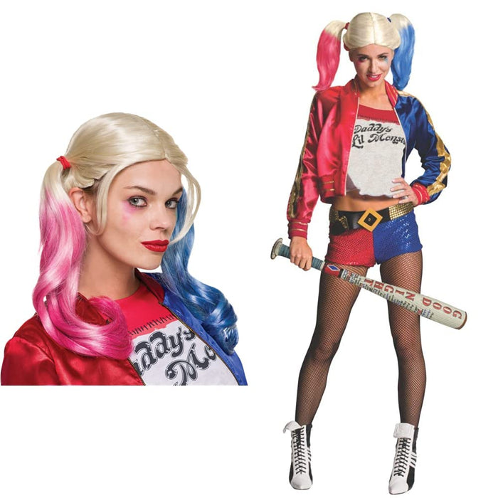 Harley Quinn adult perruque & 32943 Official DC Suicide Squad Ladies Harley Quinn Inflatable Baseball Bat + Quinn Inflatable Baseball Bat
