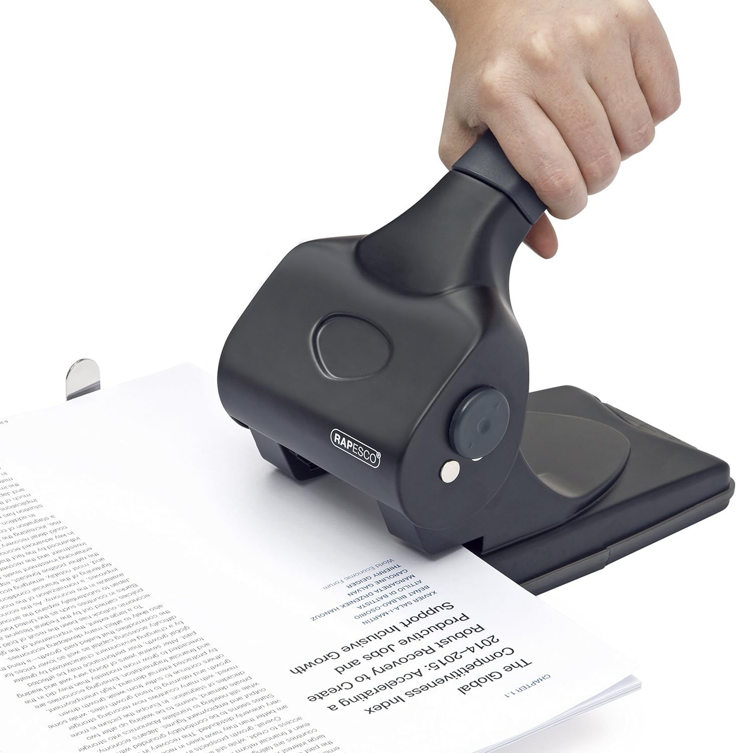 Rapesco 1015 ALU 65 Metal 2-Hole Punch, 65 Sheet Capacity, Black