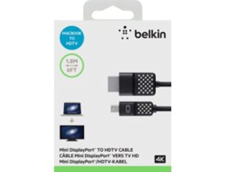 Belkin F2CD080bt06 Mini Display Port to HDMI Cable, 6 feet (1.8 m), 4K (Compatible for Macbook Air, Macbook Pro and Other Mini-DP Enabled Devices) – Black 6ft Mini DisplayPort to HDMI Cable