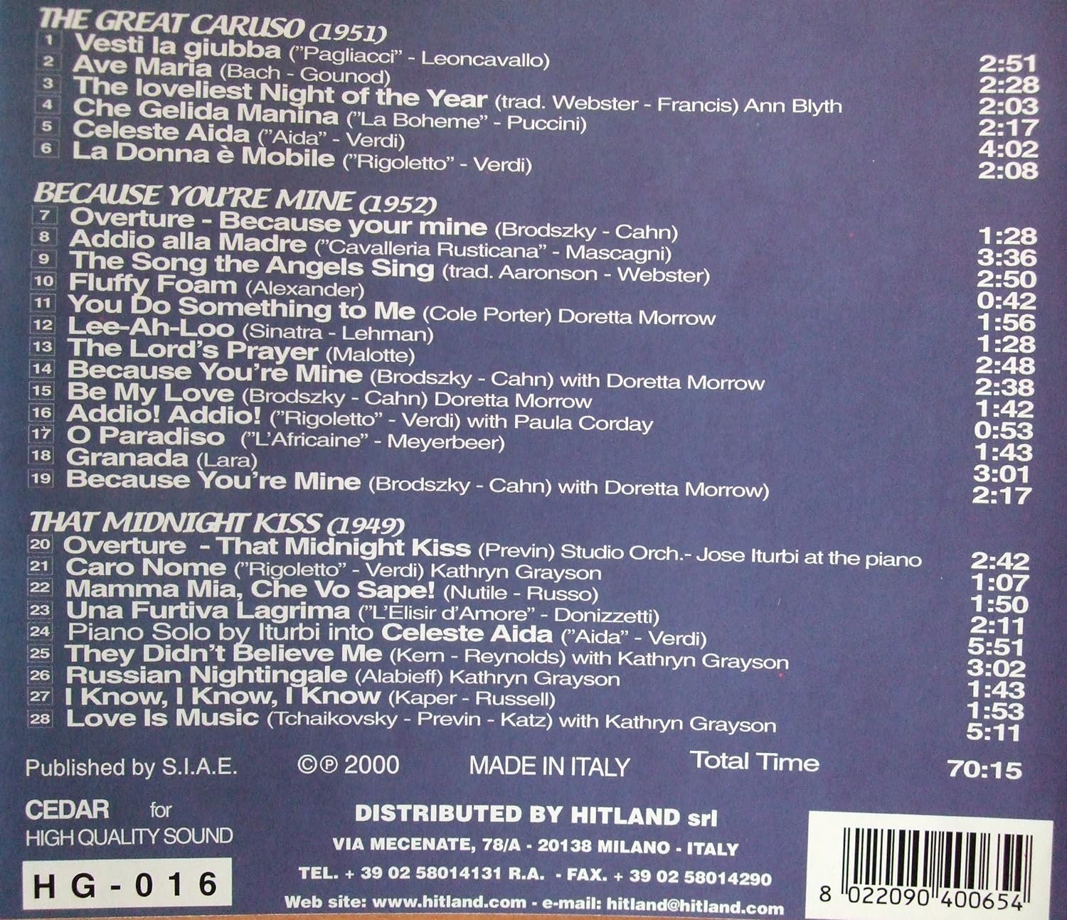 Mario Lanza Original Soundtracks