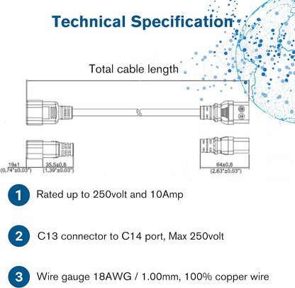 C2G 2 Metre 18 AWG Computer Extension Cord (IEC320C13 to IEC320C14) 6 Foot Kettle Lead/Power Cable, Black (Pack of 2