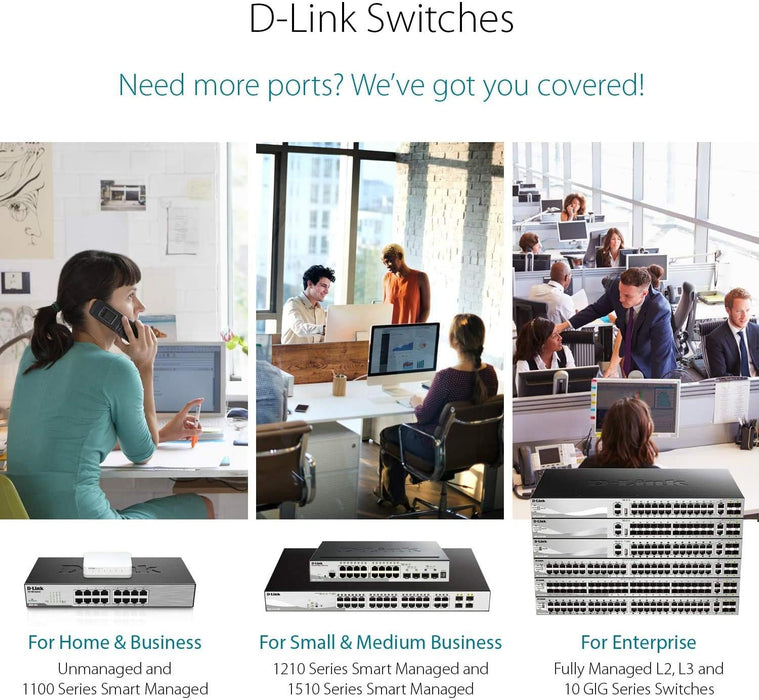 D-Link DGS-105/B 5-Port Gigabit Unmanaged Metal Desktop Switch 10/100/1000 Mbit/s - UK Version, black DGS-105/B