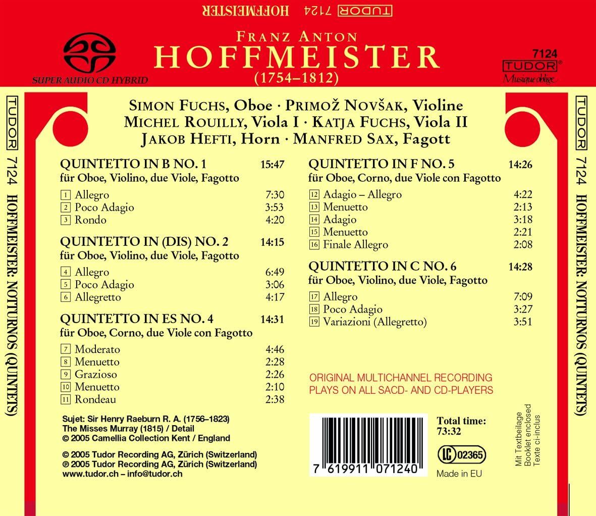 Franz Anton Hoffmeister: Notturnos (Quintets)