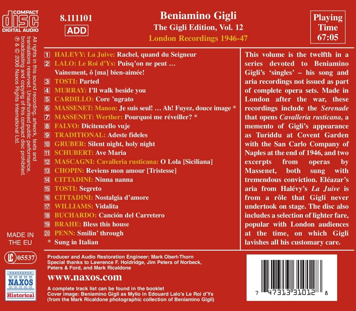 Gigli Edition Vol. 12, The - London Recordings 1946 - 1947