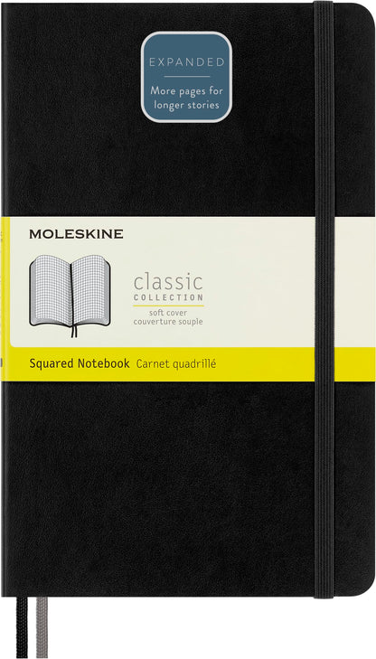 Moleskine - Classic Expanded Squared Paper Notebook - Soft Cover and Elastic Closure Journal - Color Black - Size Large 13 x 21 A5 - 400 Pages Soft Cover Squared