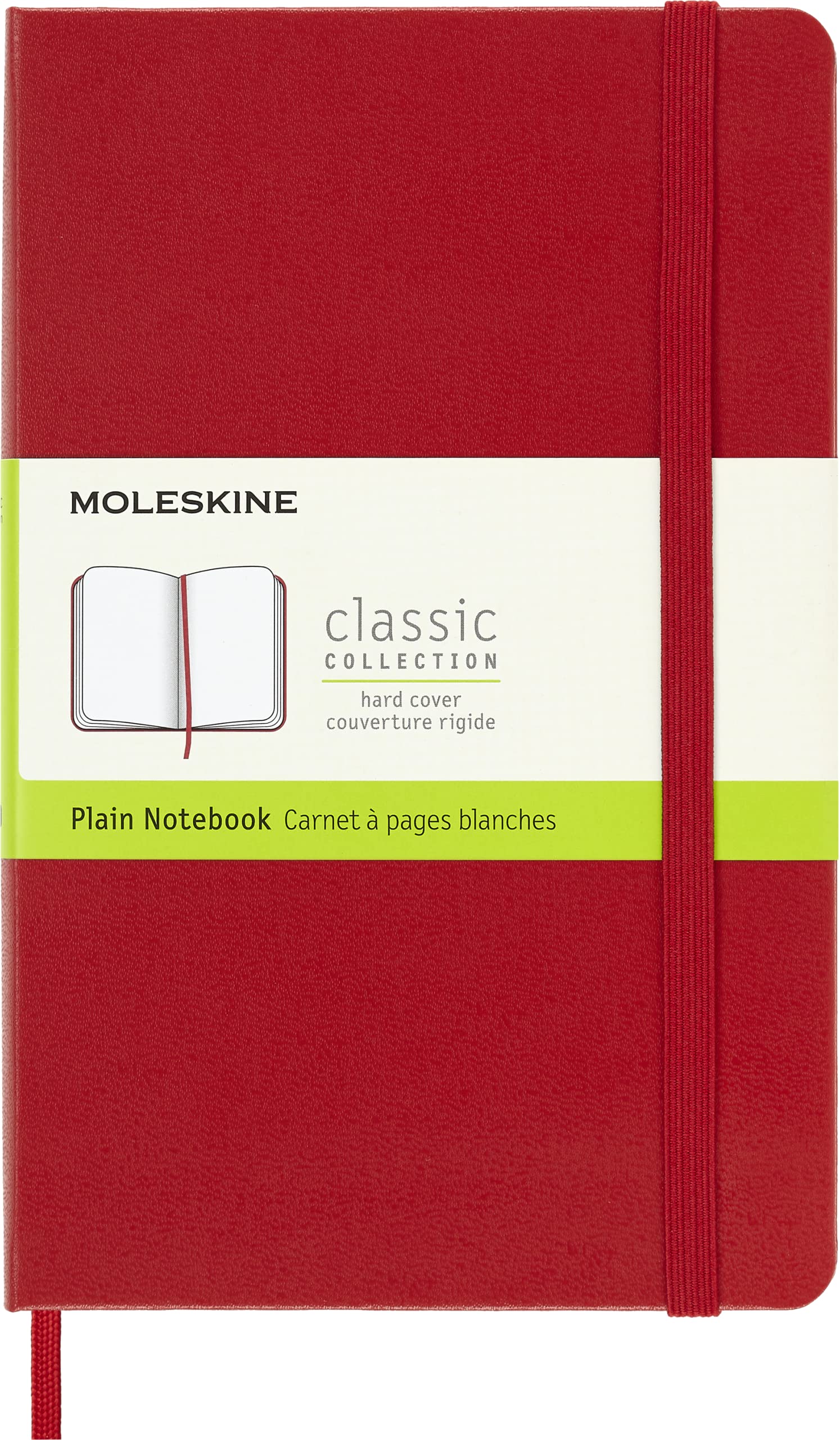 Moleskine Classic Plain Paper Notebook, Hard Cover and Elastic Closure Journal, Color Scarlet Red, Size Medium 11.5 x 18 cm, 208 Pages Scarlet Red Medium Plain
