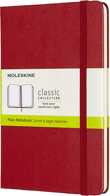 Moleskine Classic Plain Paper Notebook, Hard Cover and Elastic Closure Journal, Color Scarlet Red, Size Medium 11.5 x 18 cm, 208 Pages Scarlet Red Medium Plain