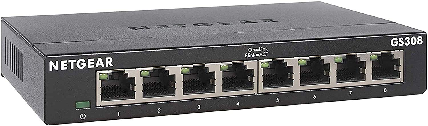 NETGEAR 8 Port Gigabit Network Switch (GS308) - Ethernet Switch - Ethernet Splitter - Plug-and-Play - Silent Operation - Desktop or Wall Mount