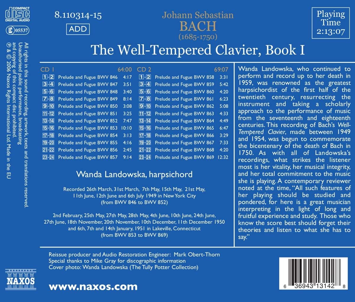 Well-tempered Clavier, The - Book 1 (Landowska)