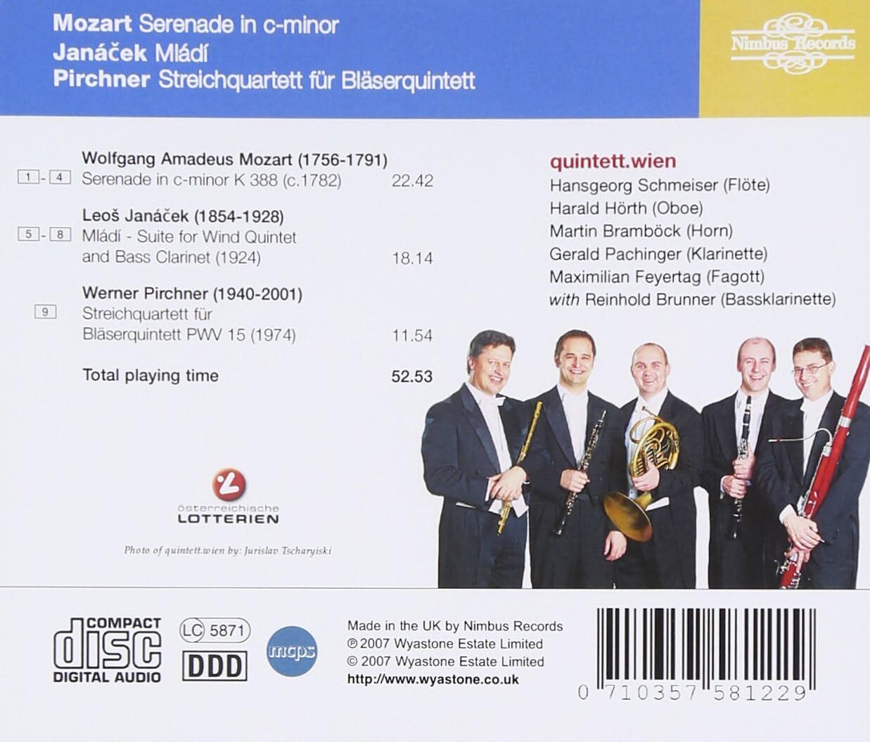 Mozart: Serenade in C-minor/Janácek: Mládi/Pirchner:...