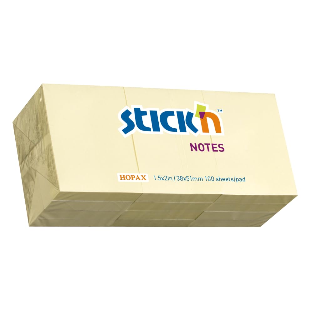Stick N 21003 38x51mm Pastel Sticky Note - Yellow (Pack of 12 Pads
