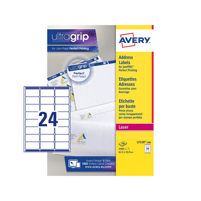 Avery Self Adhesive Address Mailing Labels, Laser Printers, (Amazon FBA Barcode Labels), 24 Labels Per Sheet, 100 sheets, 2400 labels, UltraGrip (L7159), White