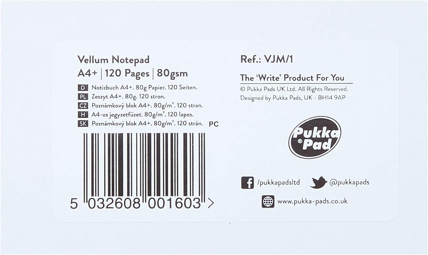 Pukka Pad Notebook Wirebound Vellum 80gsm Ruled and Margin 120 Pages A4 Ref VJM/1