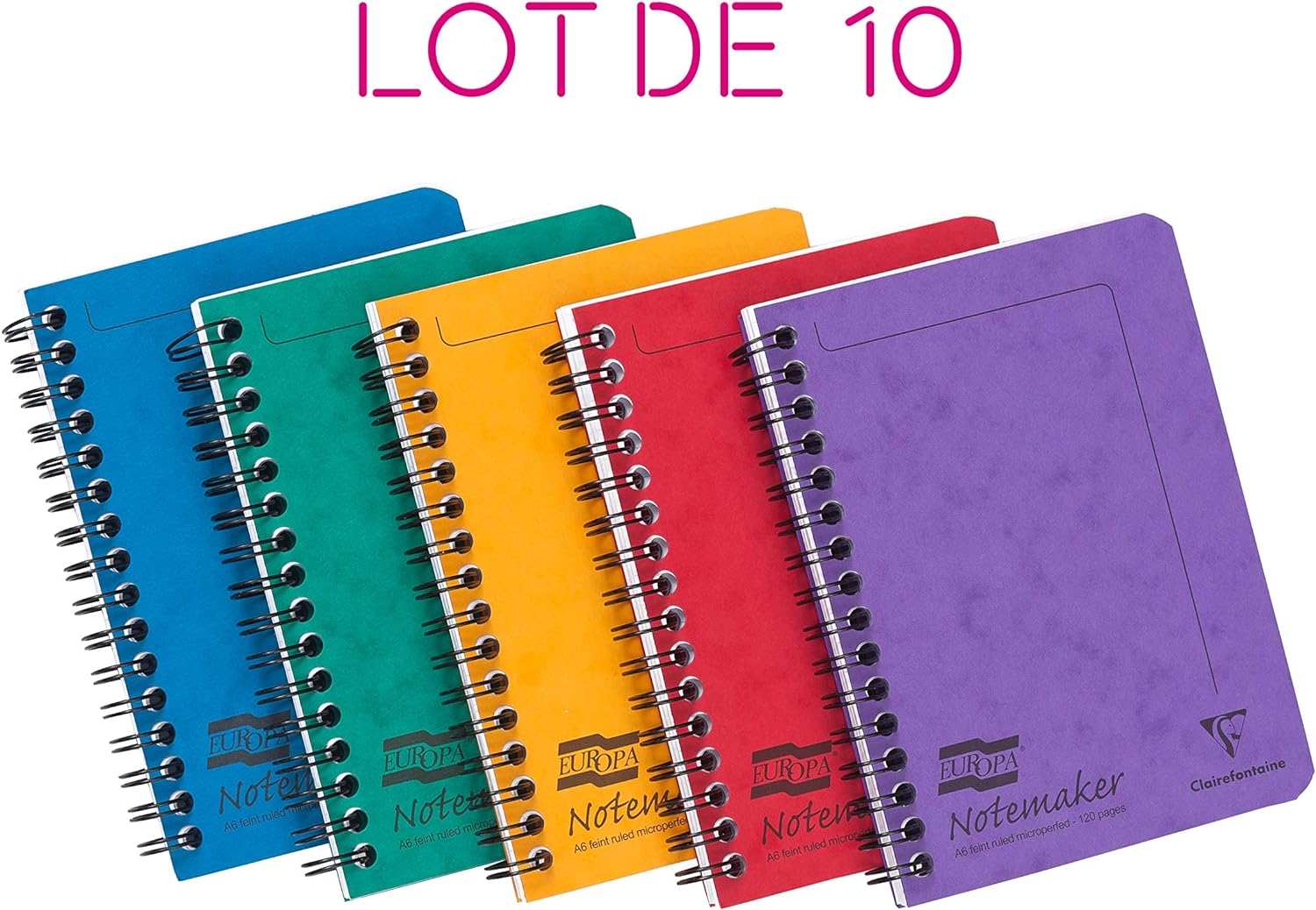 Clairefontaine - Ref 482/1138Z - Europa Notemaker Sidebound Notebook (120 Pages) - A6 Size, 90gsm Brushed Vellum Paper, Micro-Perforated Sheets, Lined Rulings - Assorted Colours (Pack of 10