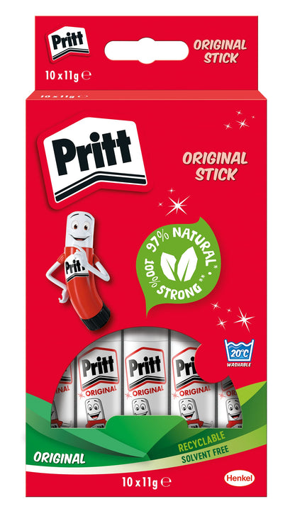 Pritt Glue Stick, Safe & Child-Friendly Craft Glue for Arts & Crafts Activities, Strong-Hold adhesive for School & Office Supplies, 10x11g Pritt Stick,White