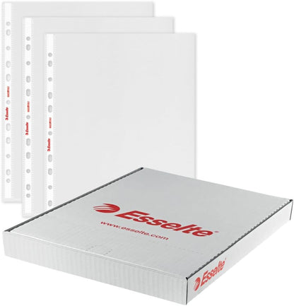 Esselte Plastic Punched Pocket A4, Clear Matt Finish, Top Open, 43 Micron Polypropylene, Box of 100, 56133
