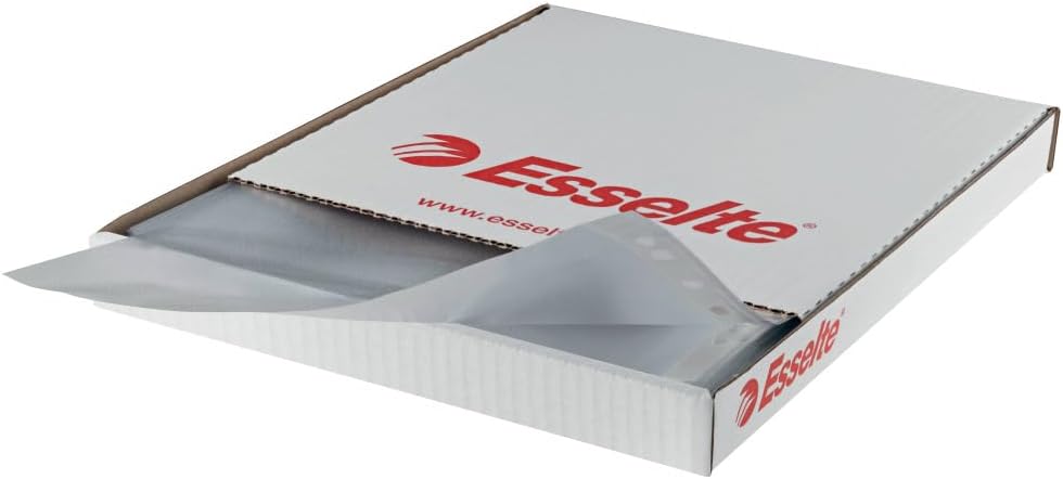 Esselte Plastic Punched Pocket A4, Clear Matt Finish, Top Open, 43 Micron Polypropylene, Box of 100, 56133