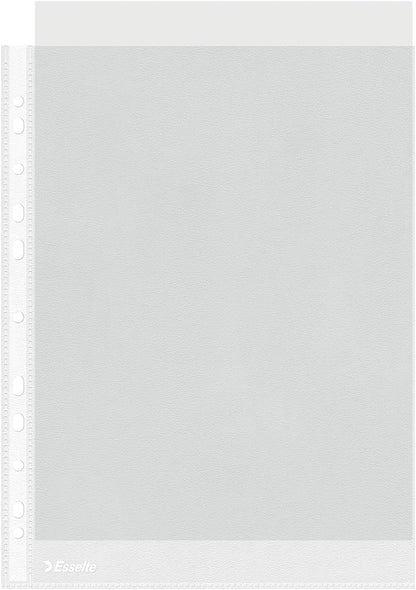 Esselte Plastic Punched Pocket A4, Clear Matt Finish, Top Open, 43 Micron Polypropylene, Box of 100, 56133