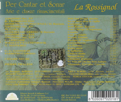 Per Cantar Et Sonar Arie E Danze Rinascimentali