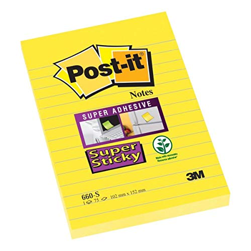 Post-it Super Sticky Notes - Ultra Yellow - 6 Pads Per Pack - 75 Sheets Per Pad