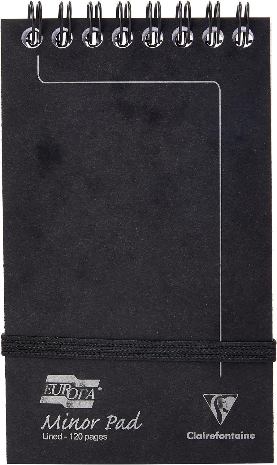 Clairefontaine Europa Minor Notepad Wirebound Elasticated Ruled 80 gsm 120 Pages, 127 x 76 mm, Black 3012Z , Pack 10
