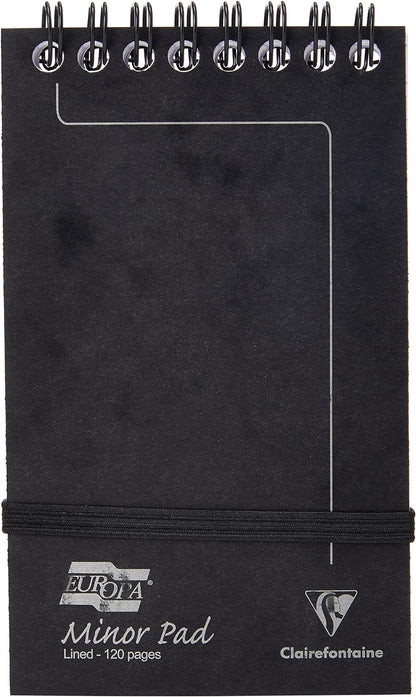 Clairefontaine Europa Minor Notepad Wirebound Elasticated Ruled 80 gsm 120 Pages, 127 x 76 mm, Black 3012Z , Pack 10