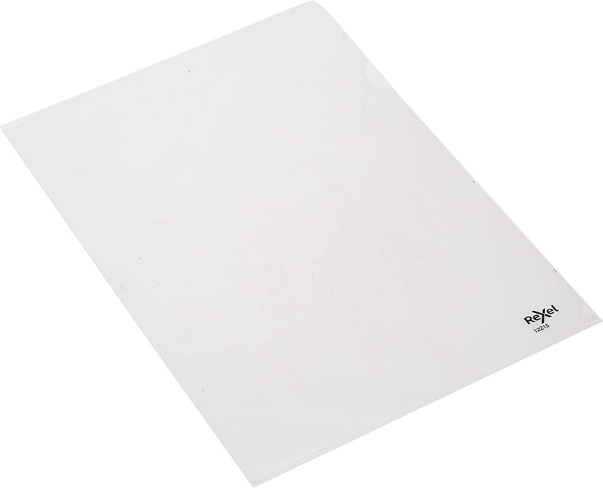 Rexel Essential A4 Document Folder, Clear Embossed, 85mic, Cut Flush, L-Folder, Pack 100, 12215