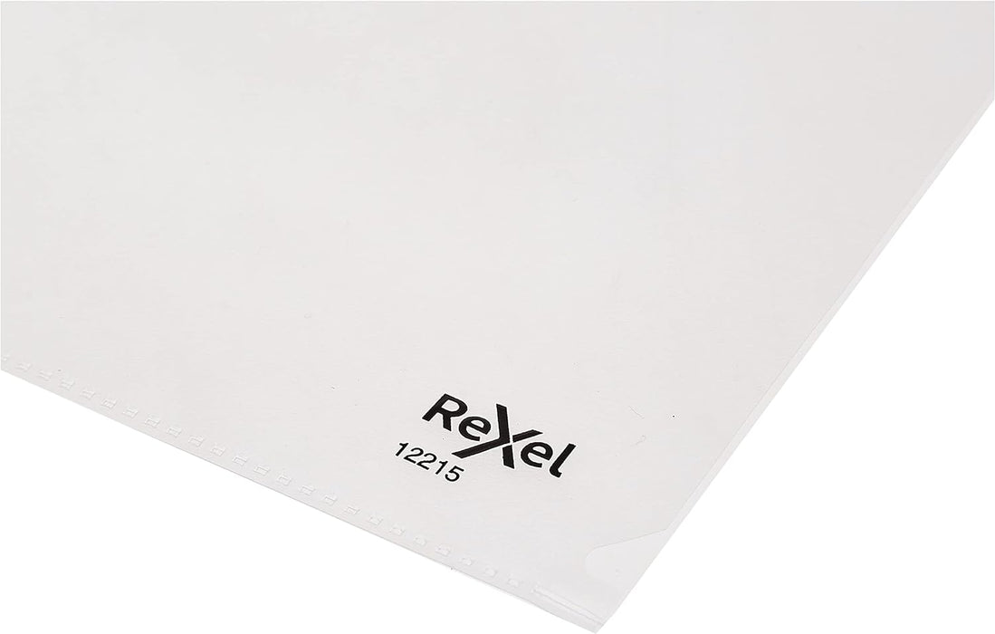 Rexel Essential A4 Document Folder, Clear Embossed, 85mic, Cut Flush, L-Folder, Pack 100, 12215