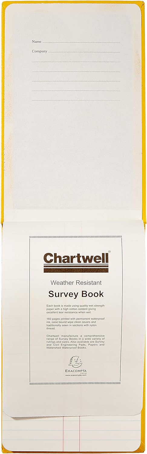Exacompta - Ref 2006Z - Chartwell Casebound Field Survey Book - 130 x 205mm in Size, Excellent Strength When Wet, Ideal for Use Outside, Lined With 2 Lines, Yellow