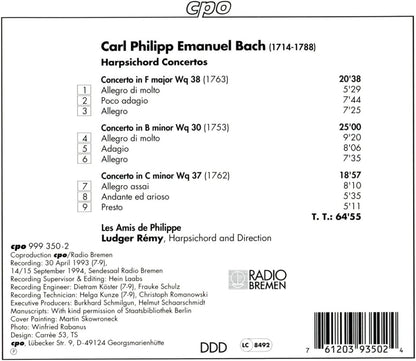 Harpsichord Concertos Wq30 & 37 (Remy, Les Amis De Philippe)