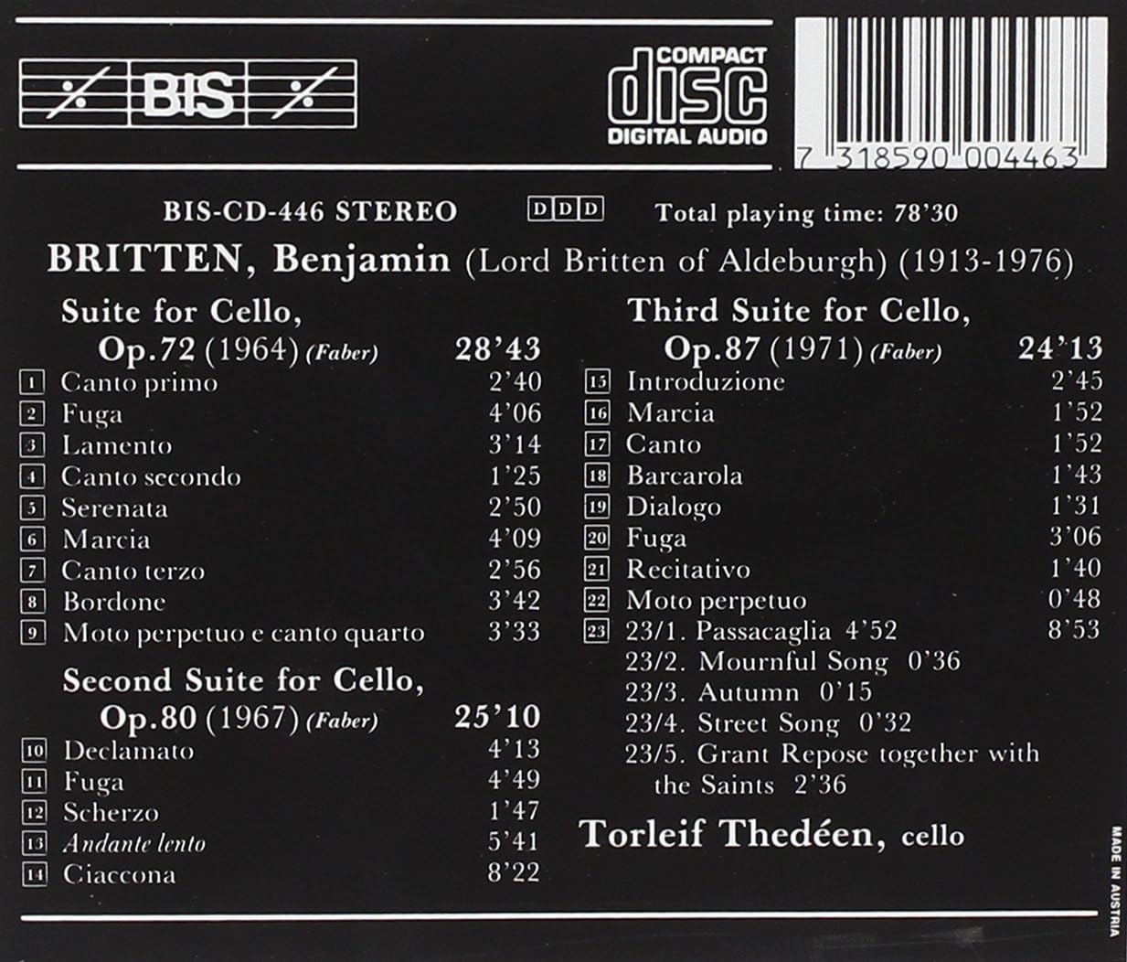 Complete Suites for Solo Cello (Thedeen)