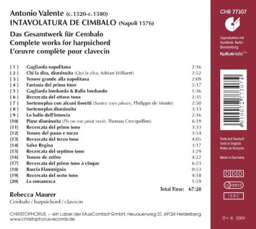 Antonio Valente - Intavolatura de cimbalo: Complete Works for Harpsichord, 1576