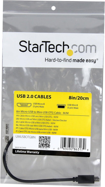 StarTech.com 8in USB OTG Cable - Micro USB to Mini USB - M/M - USB OTG Mobile Device Adapter Cable - 8 inch (UMUSBOTG8IN), Black Black 8 Inch Micro USB to Mini USB Cable