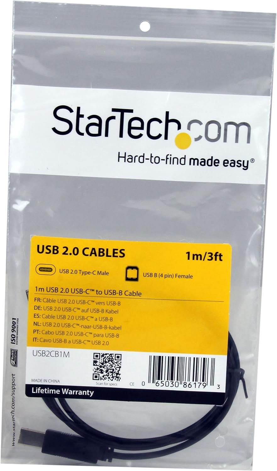 StarTech.com USB C to USB B Printer Cable - 3 ft / 1m - USB C Printer Cable - USB C to USB B Cable - USB Type C to Type B (USB2CB1M