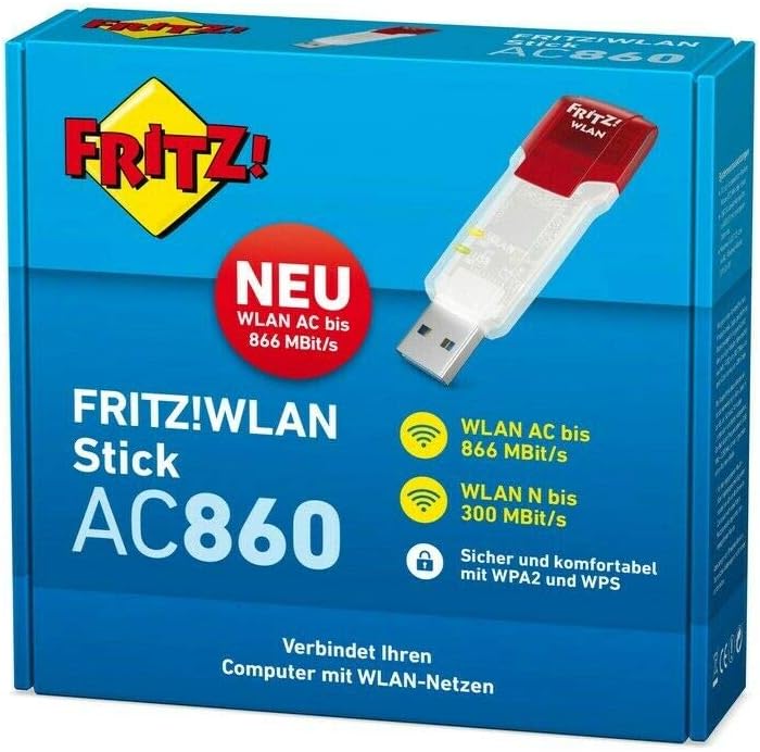 AVM FRITZ!WLAN Stick AC 860 (866 Mbps (5 GHz), 300 Mbps, WLAN N, 2.4 GHz, WPA2) German Language Version German Language Version Single