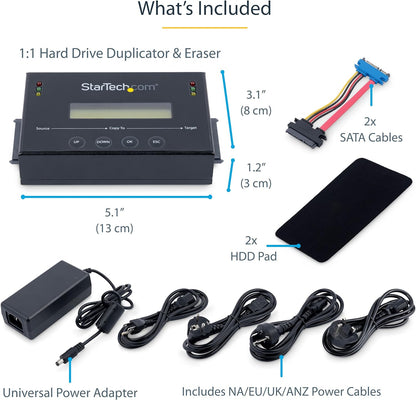StarTech.com 1:1 Standalone Hard Drive Duplicator & Eraser, SATA HDD/SSD Disk Cloner & Eraser, LCD display, TAA Compliant, OS Independent (SATDUP11) 1:1 Target SATA Drive