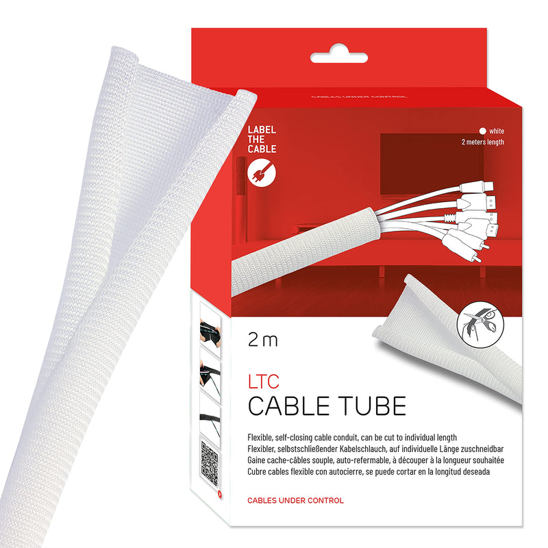 LABEL THE CABLE Flexible & Durable Self-Closing Cable Tidy - Can be Cut - Cable Sleeve for Perfect Cable Management - LTC CABLE TUBE - 2 m - White - LTC 5120 2m White