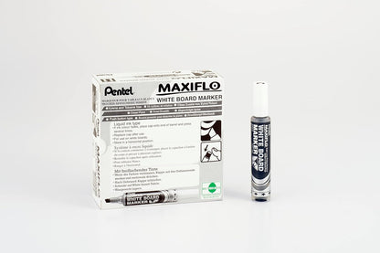 Pentel Maxiflo Dry Wipe Chisel Tip Marker - Black (Pack of 12